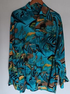Vintage Jungle/safari Print Casual Button Down Shirt